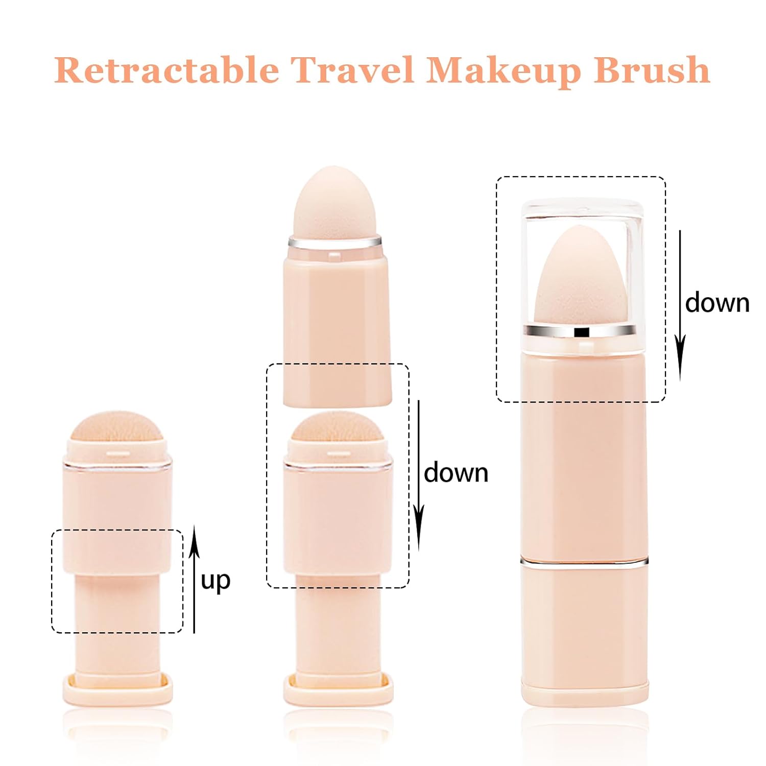 Falliny Brochas de maquillaje dobles, brocha retráctil para base de polvo Kabuki, 2 en 1, esponja de maquillaje de viaje, juego de brochas para