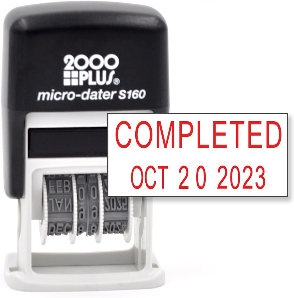 Cosco 2000 Plus – Sello de oficina de goma autoentintado con frase y fecha completadas, tinta roja (Micro-Dater 160), banda de 12 años