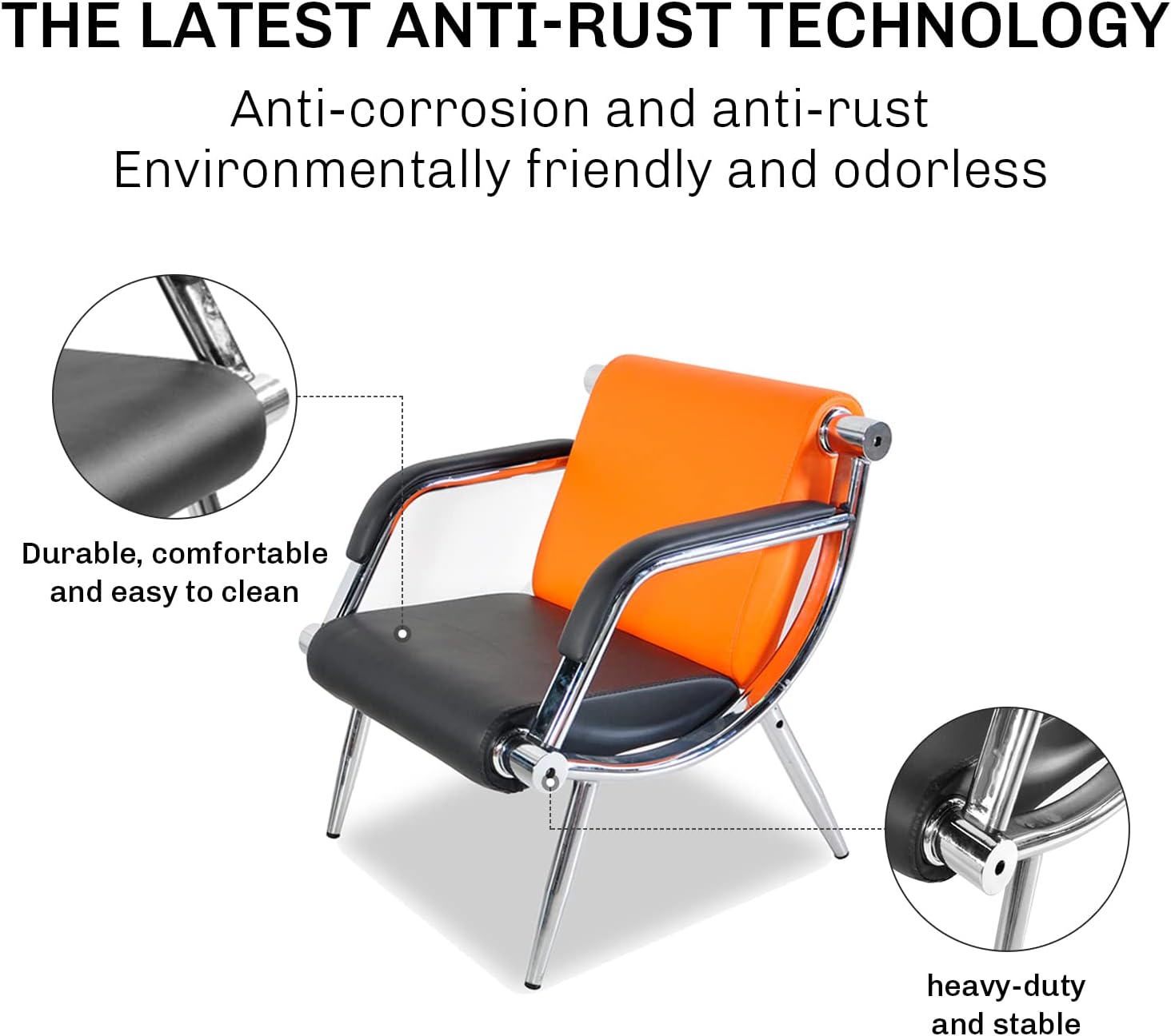 Silla de sala de espera con reposabrazos, 1 asiento, color naranja y negro, muebles de oficina de piel sintética, asientos de invitados, vestíbulo
