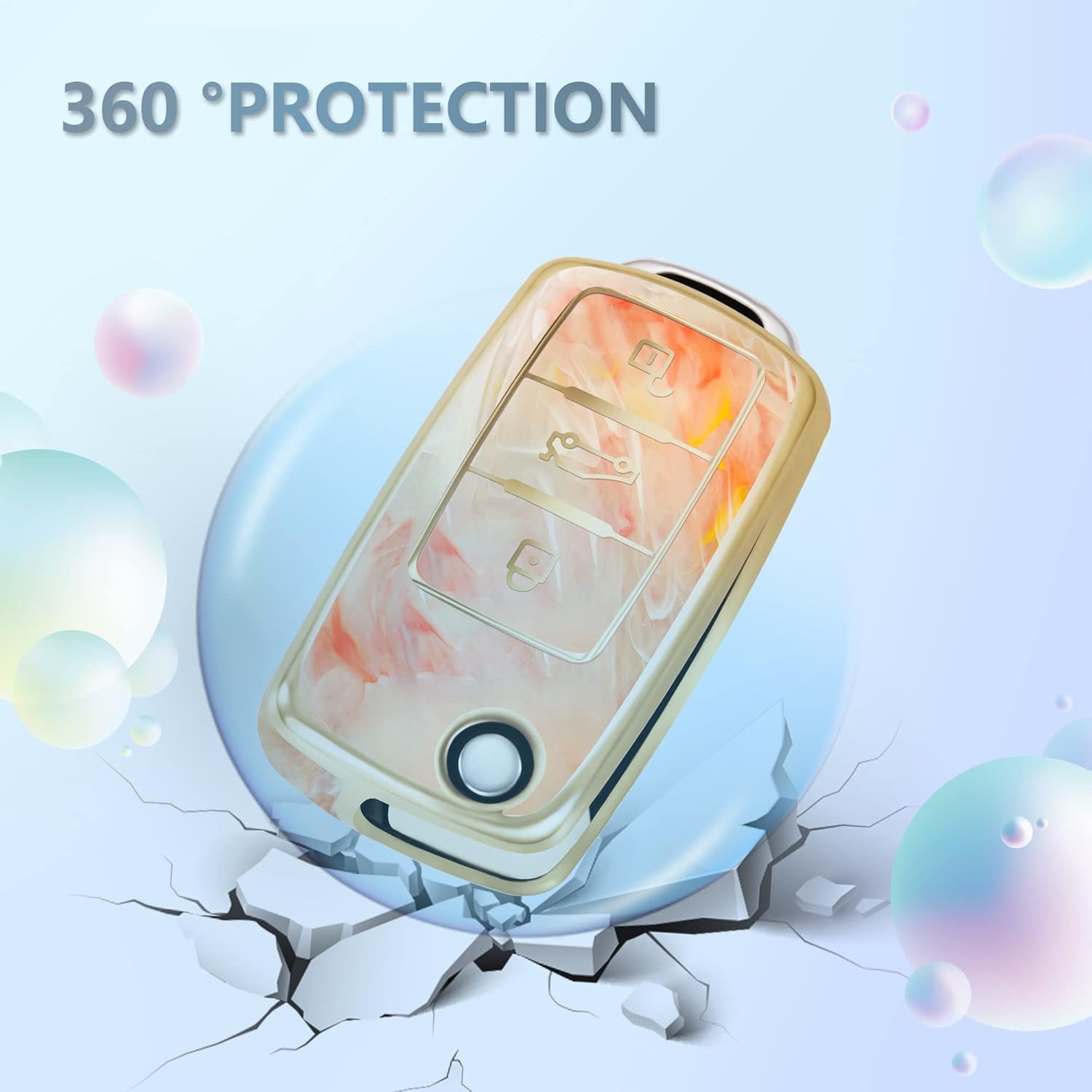 Funda para llavero Volkswagen Jetta Tiguan Passat Polo Beetle Golf GTI Santan Sharan Bora, carcasa de llave de moda con llavero dorado de diamante