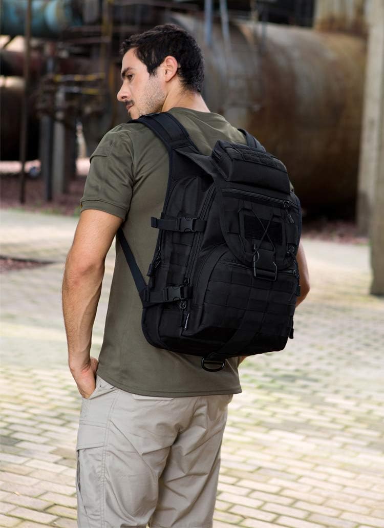 UNISTRENGH 40L táctico militar Molle mochila agua y abrasión resistente al aire libre caza trekking bolsa, Negro -, Mochilas Daypack