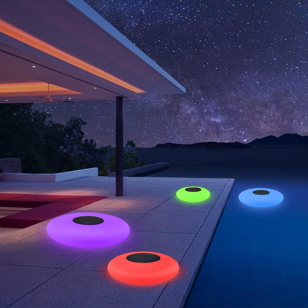 Luces LED solares inflables, luces solares flotantes para piscina, luces flotantes para piscina con LED multicolor, impermeables, luces de jardín al