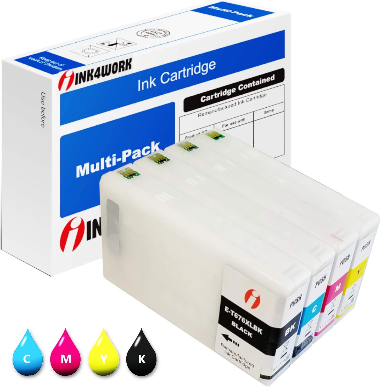 INK4WORK Cartucho de tinta remanufacturado de repuesto para Epson 676XL T676XL 676 XL para uso con Workforce Pro WP-4010 WP-4020 WP-4023 WP-4090