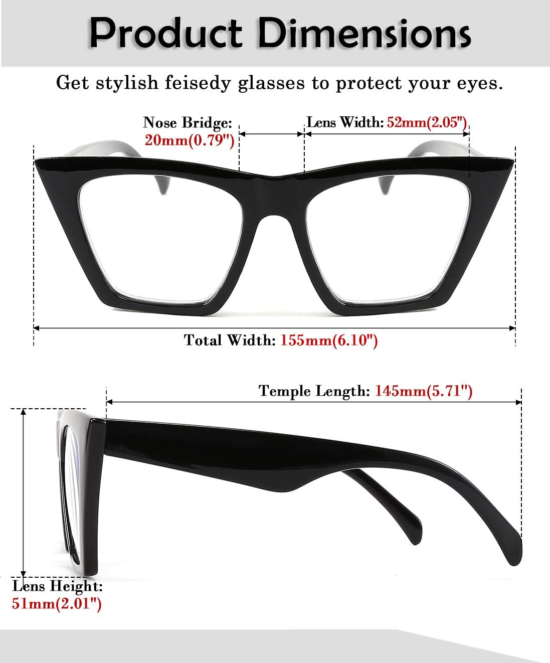 FEISEDY Gafas cuadradas de lectura de ojo de gato con bloqueo de luz azul para mujer, lector de ojo de gato, antirreflejo, fatiga ocular digital