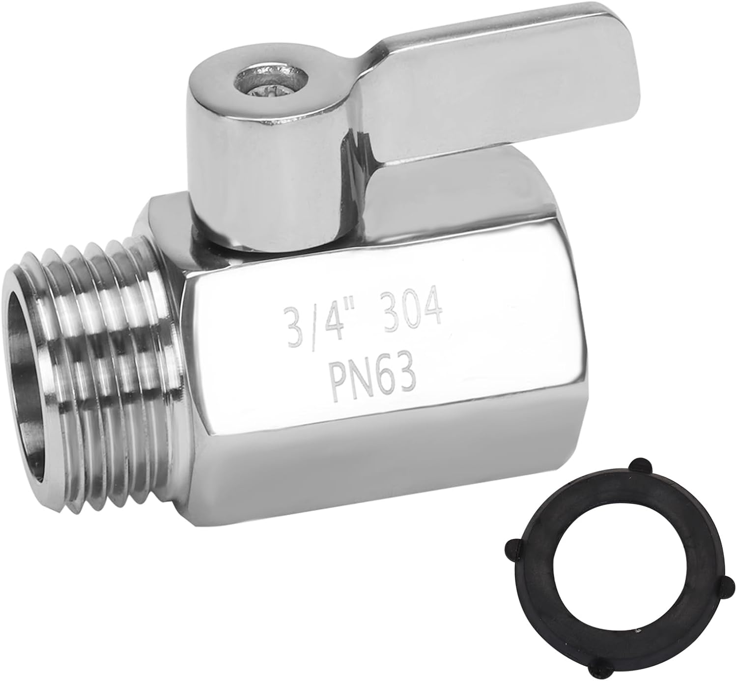 Válvula de cierre de jardín, conector de manguera de agua resistente de acero inoxidable de 34 pulgadas GHT hembra x macho (paquete de 1)