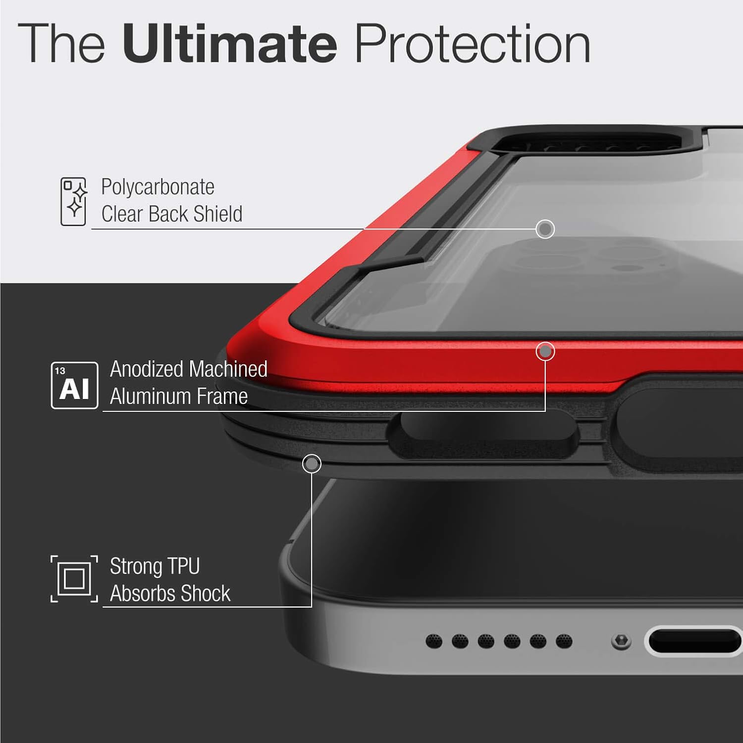 Raptic Shield – Funda compatible con iPhone 12 Pro Max, protección contra golpes, marco de aluminio duradero, probada para caídas de 10 pies de