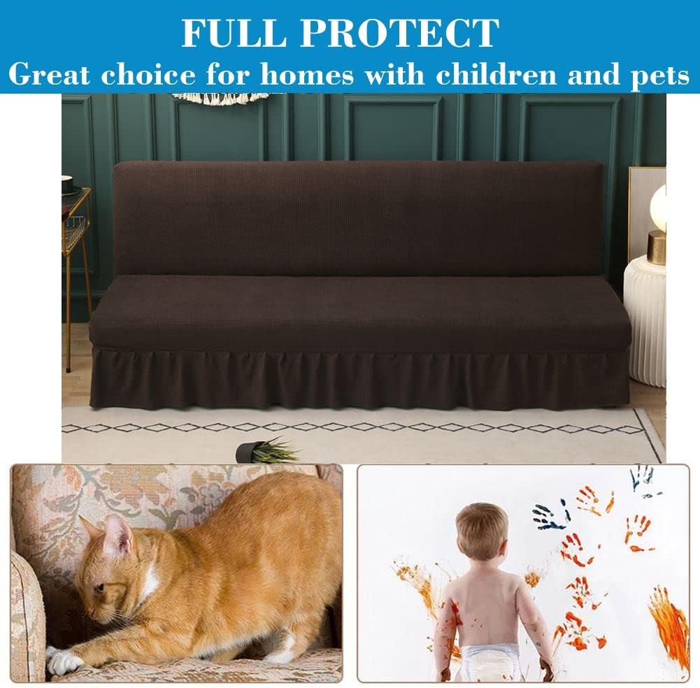 Funda elástica para futón sin brazos con falda de punto jacquard para sofá cama, lavable a máquina, funda de sofá futón, protector de muebles con