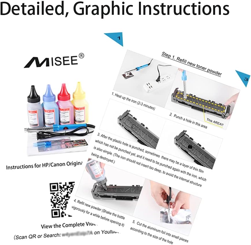 Kit de recarga de tóner compatible para impresora Canon CRG-045 CRG-046 CRG-054 054H CRG-055 055H serie color paquete de 4 (con herramientas)