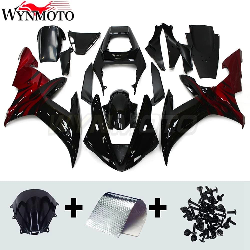 WYNMOTO Kit de carenado completo de plástico negro rojo apto para Yamaha 2002 2003 YZF1000 R1 02 03 YZF R1 ABS Molde de inyección de motocicleta