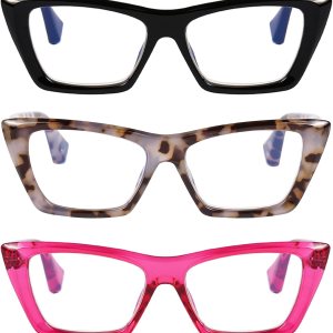 DOOViC Paquete de 3 lentes de lectura a la moda para mujer, diseño de ojo de gato con bloqueo de luz azul, lectores de computadora DOOViC Paquete de 3 lentes de lectura a la moda para mujer, diseño de ojo de gato con bloqueo de luz azul, lectores de computadora
