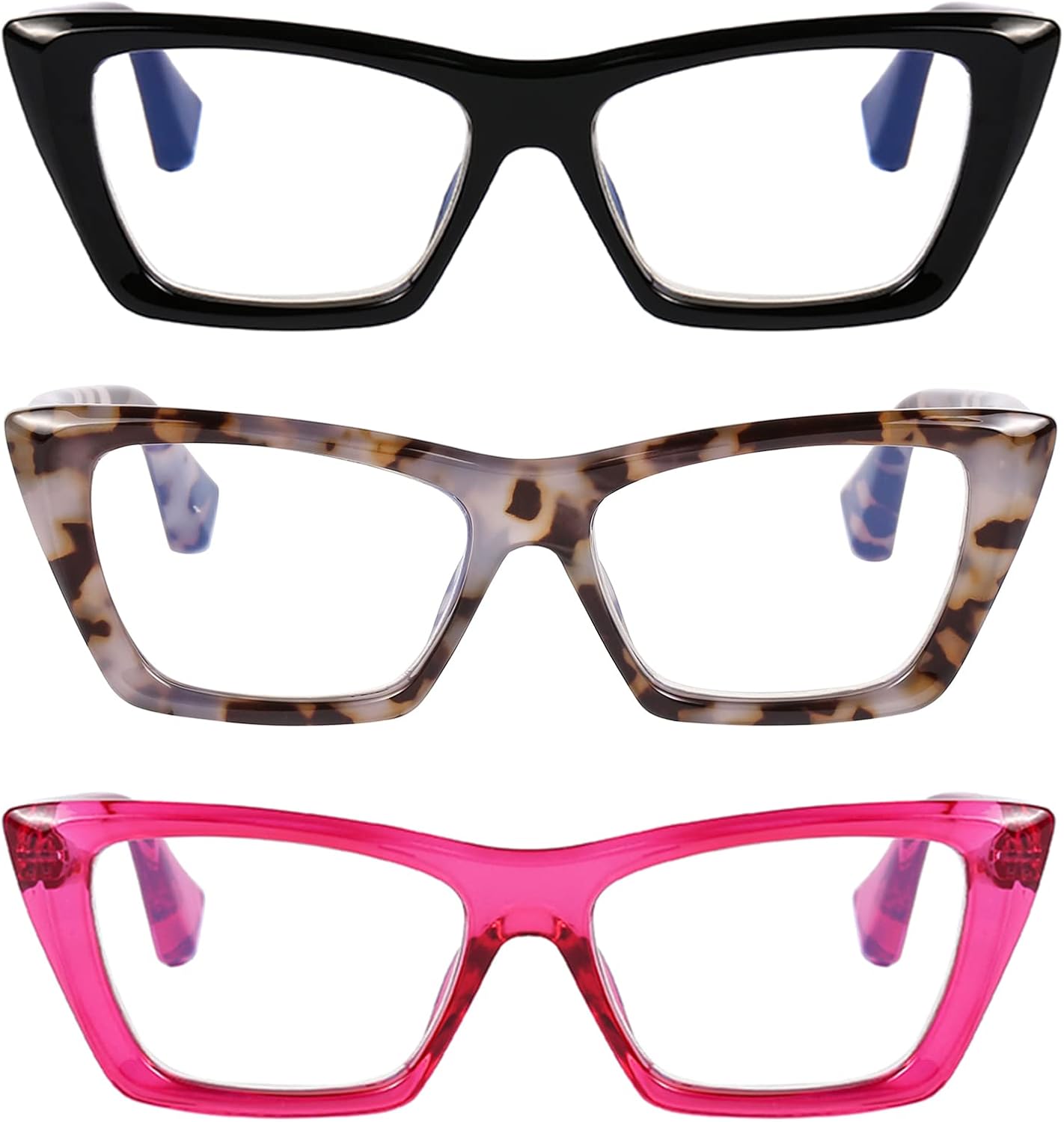 DOOViC Paquete de 3 lentes de lectura a la moda para mujer, diseño de ojo de gato con bloqueo de luz azul, lectores de computadora