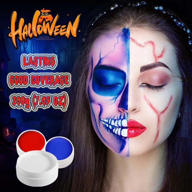 DE’LANCI Pintura facial roja, blanca y azul, pintura facial y corporal de EE. UU., maquillaje de payaso, pintura al óleo de crema de copo de nieve