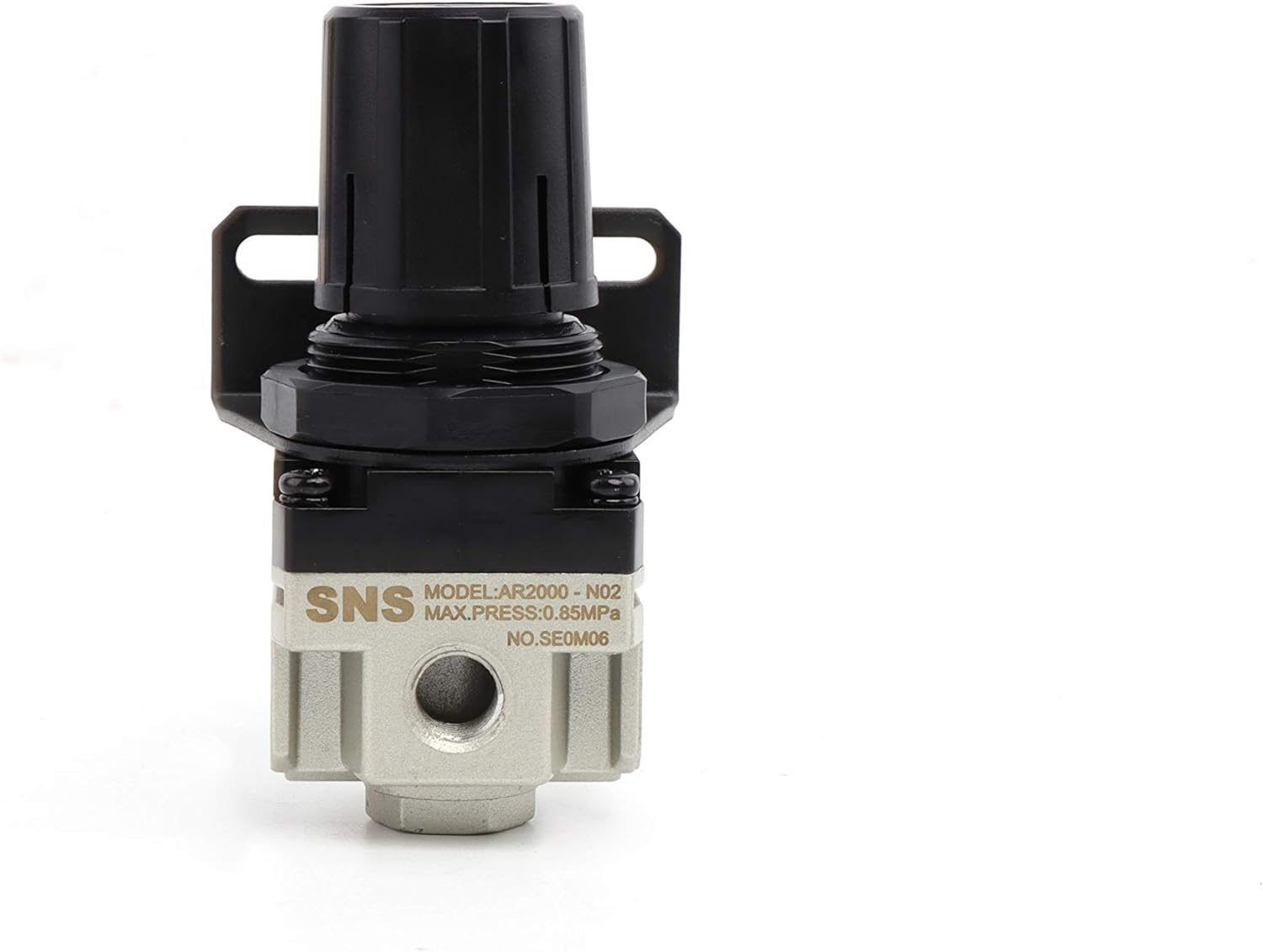 SNS Regulador de presión de aire Rosca hembra 18 NPT 0-150 PSI ajustable, soporte, con manómetro AR2000-N01