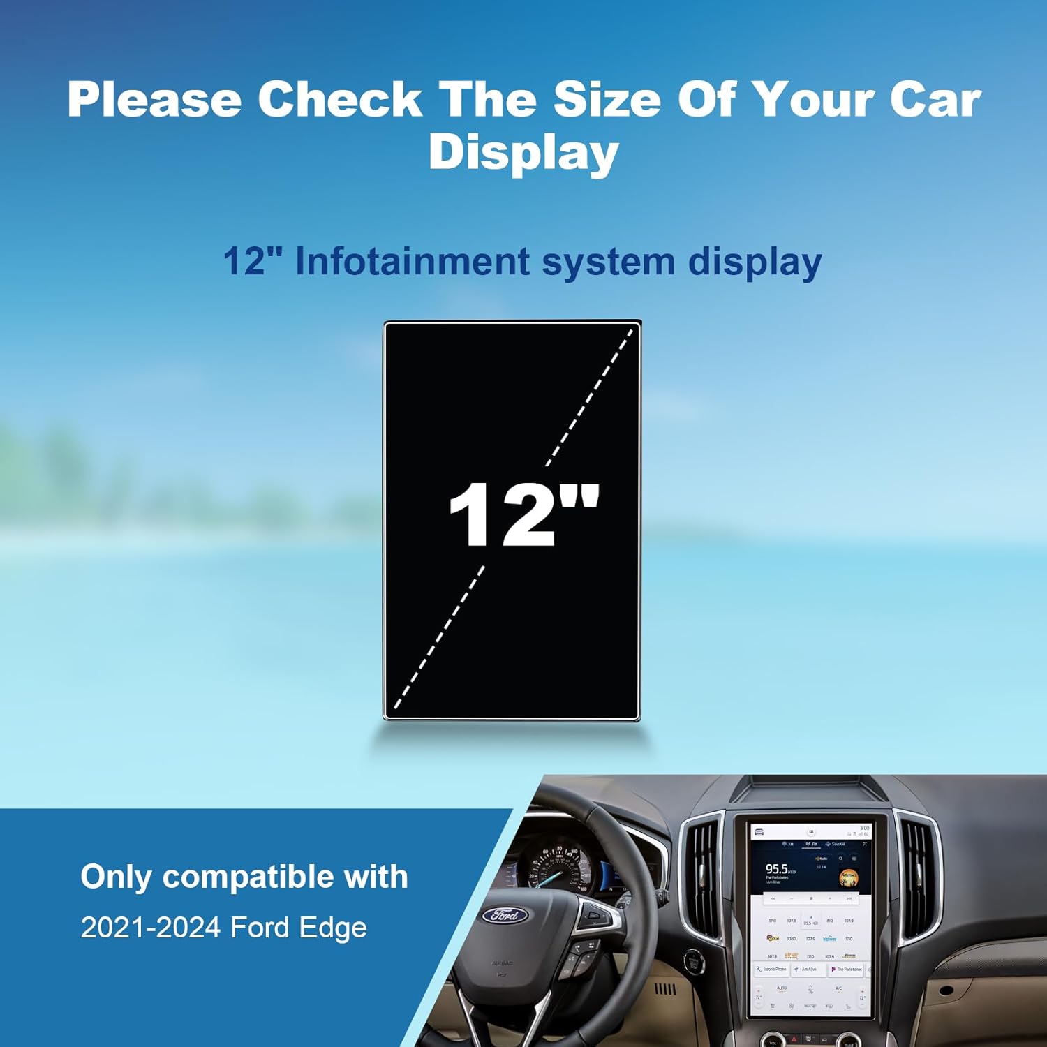 Protector de pantalla Edge 2021-2023 2024 para Ford Edge (SESELST-LineTitanioST) Pantalla táctil de 12 pulgadas, película protectora nano HD Clarity