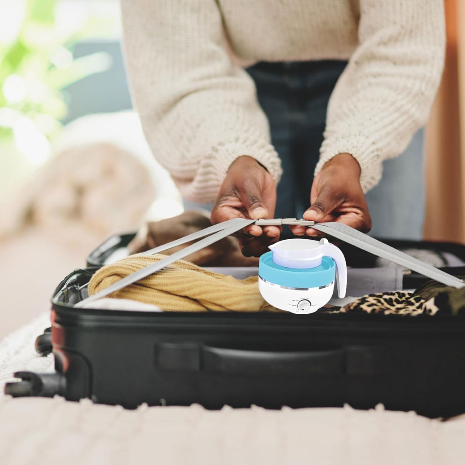 Hervidor eléctrico plegable con 2 tazas, hervidores eléctricos de silicona para agua hirviendo, hervidor portátil para viajes, hervidor de té