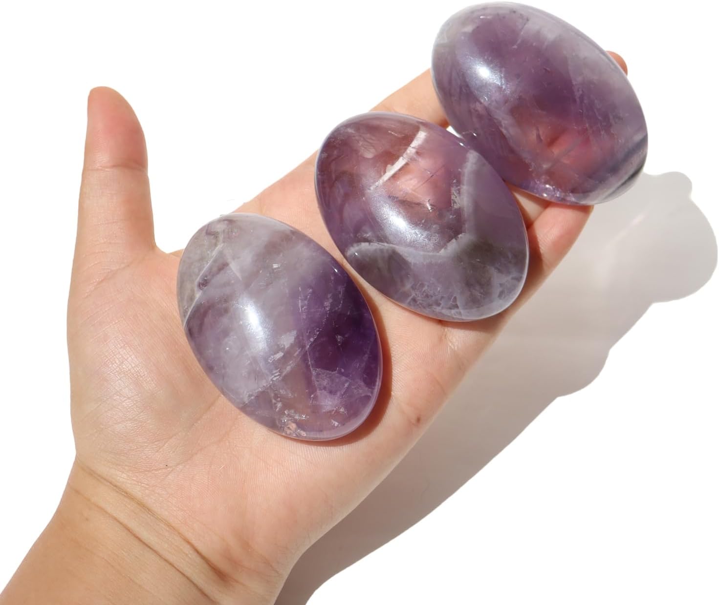 Piedra de preocupación de amatista, piedras preciosas para el pulgar, masaje pulido tallado a mano natural, palma de cristal curativo para