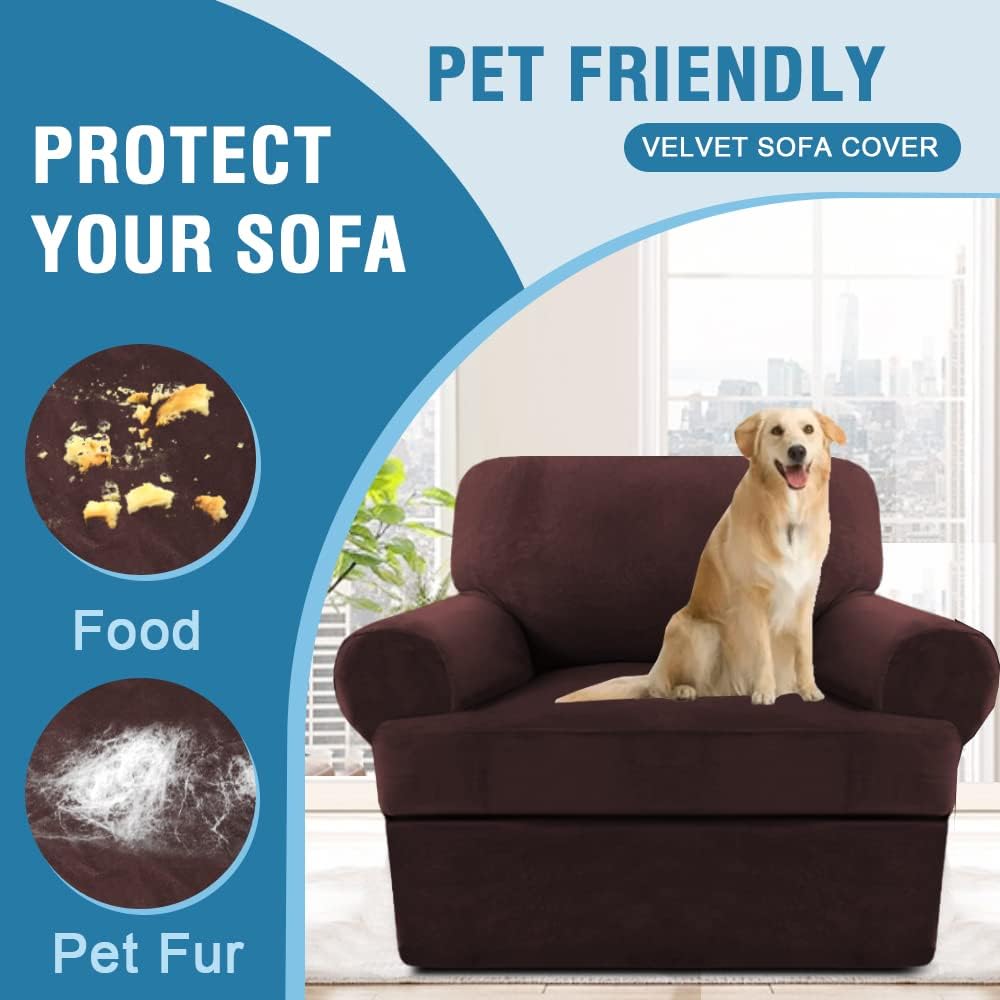 Funda para sofá de 2 piezas, fundas para sillón con cojines en forma de T, funda para sofá de terciopelo grueso, protector de muebles, fundas