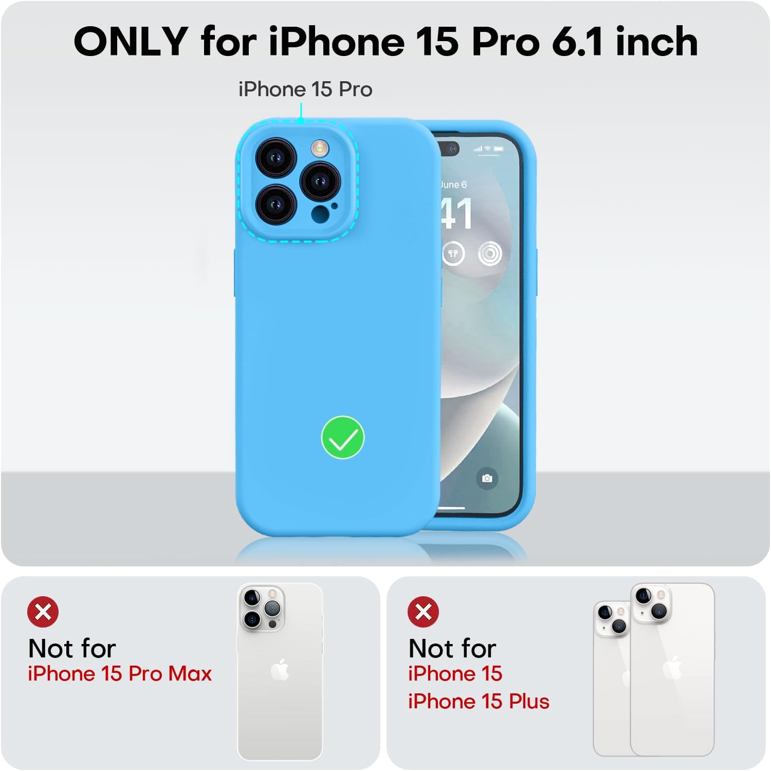 Vooii Funda compatible con iPhone 15 Pro, silicona líquida Defender mejorada, protección mejorada de la cámara forro de microfibra suave