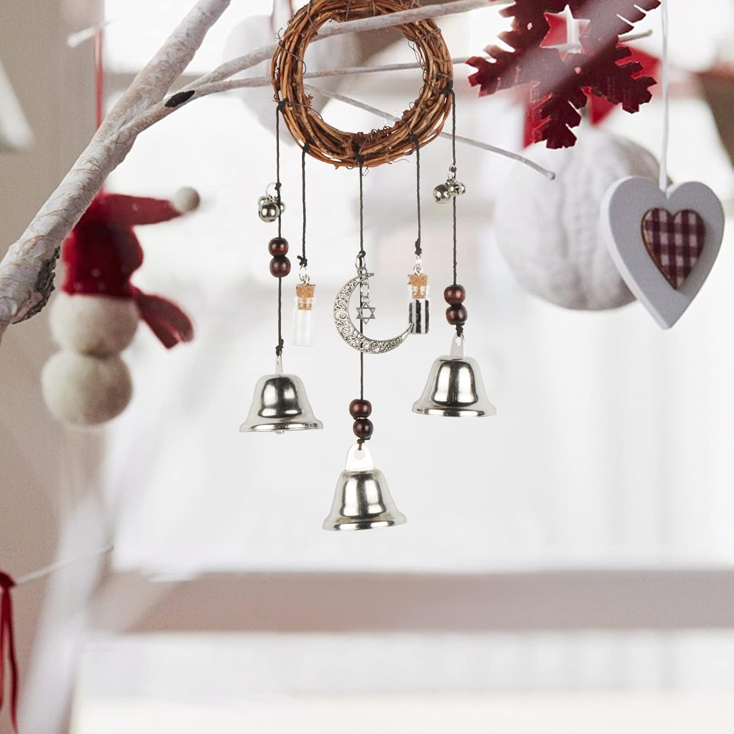 Campanas de bruja para protección del hogar, decoración pagana para atraer positivos y expulsar negativos, campanas de Navidad plateadas colgantes,