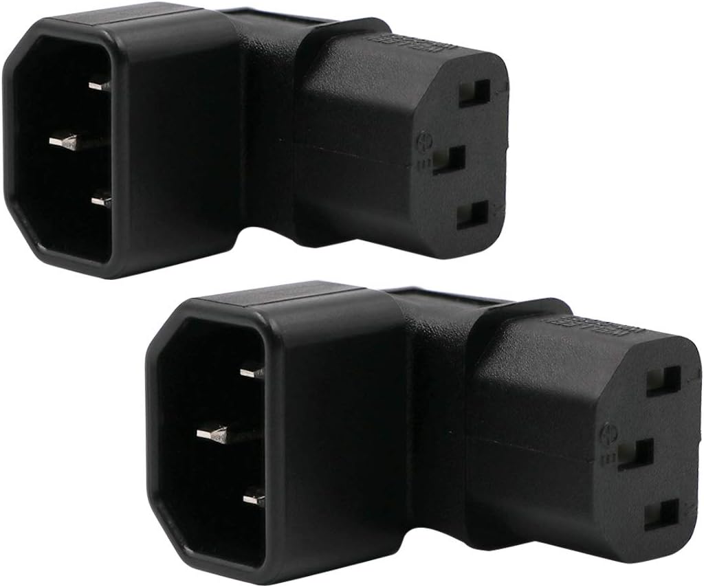 Adaptador de corriente IEC C14 a C13 PDU PlugSocket Up 90 grados para montaje en pared LCD TV 2 Pack