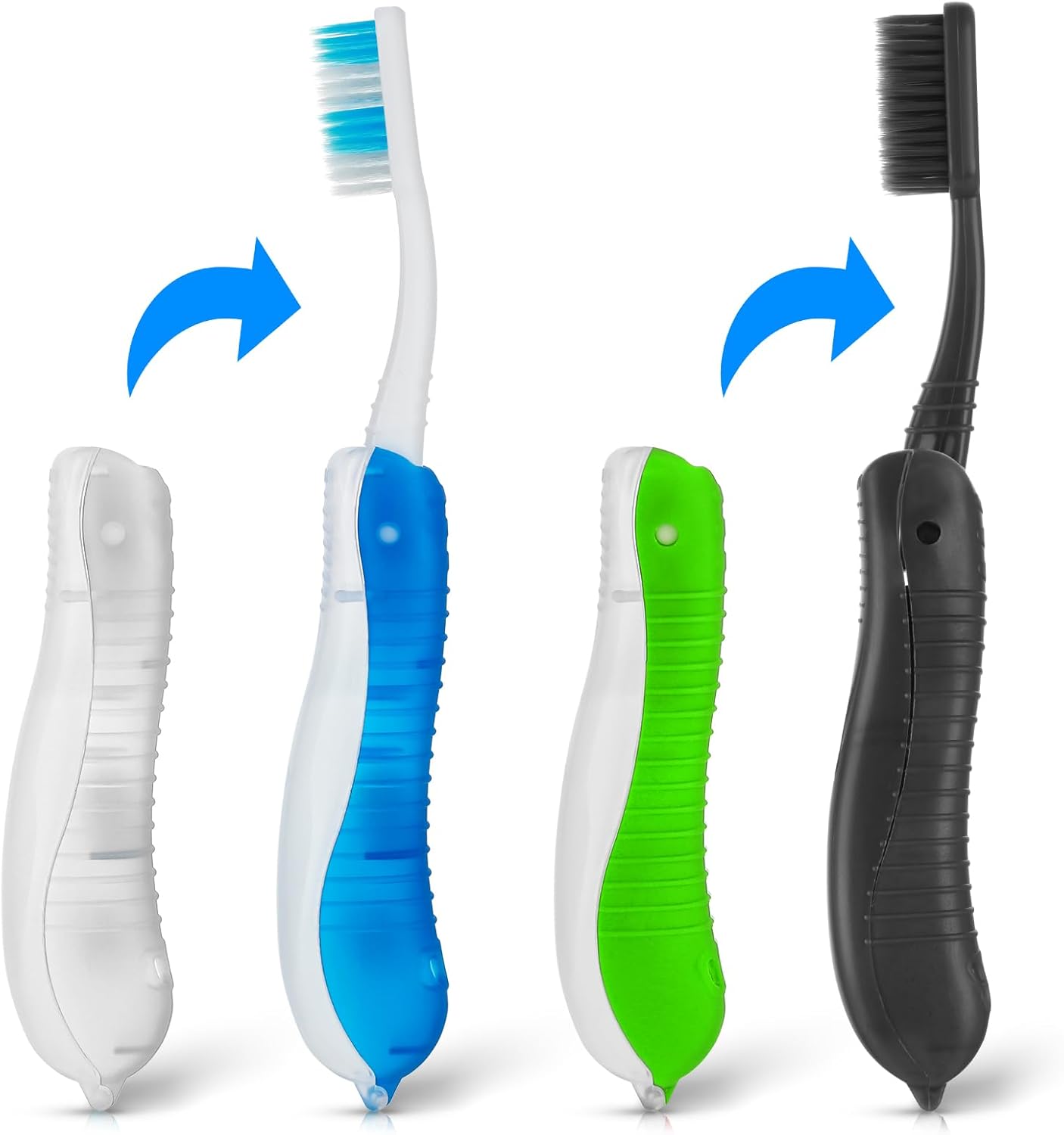 Paquete de 4 cepillos de dientes de viaje plegable cepillo de dientes suave potable tamaño de viaje plegable característica (verdeazulblanconegro)