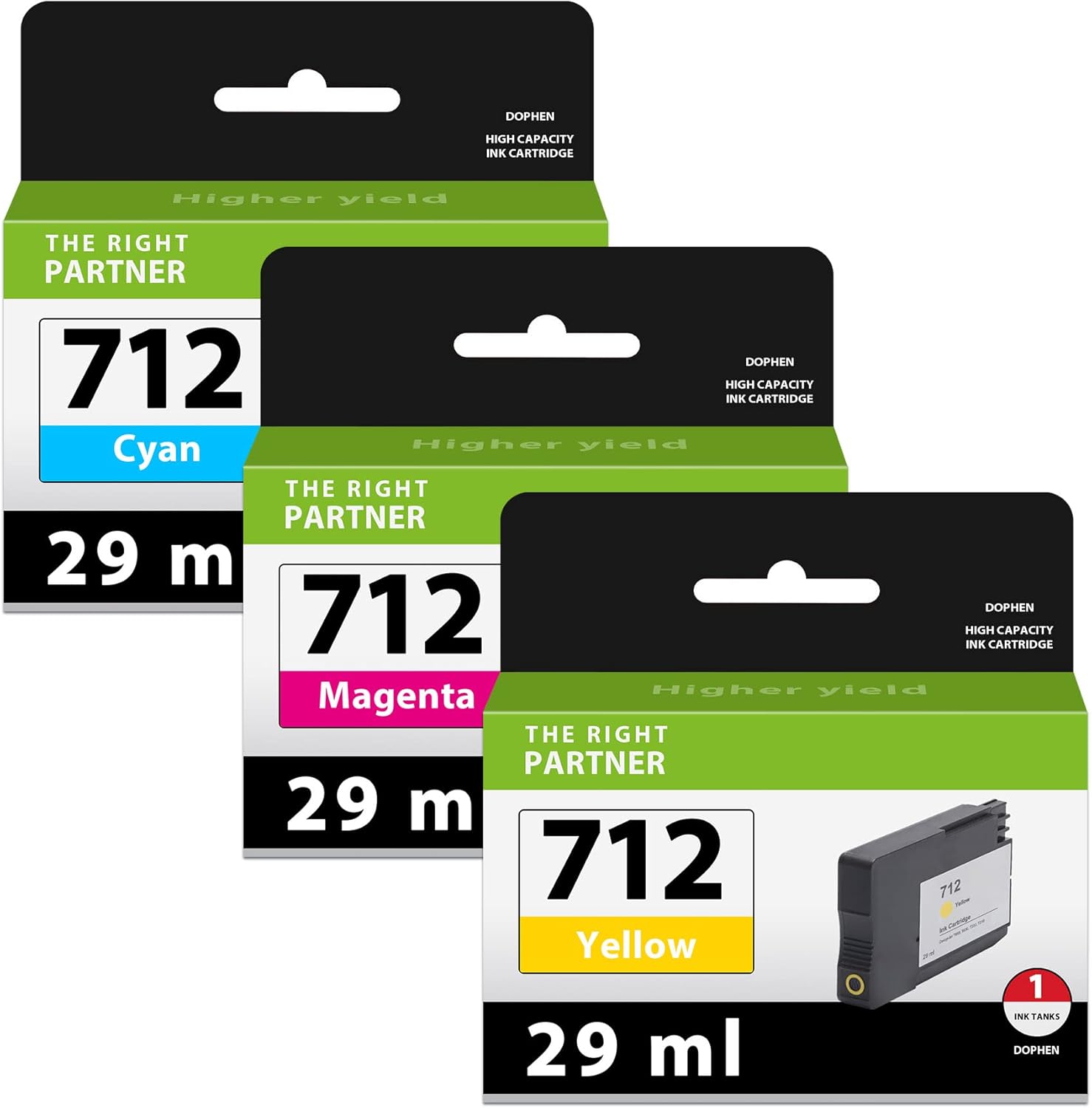 712 – Cartuchos de tinta de 1.0 fl oz (paquete de 3, 1 cian, 1 amarillo, 1 magenta)  Repuesto de cartucho de tinta Doen para HP 712 funciona con