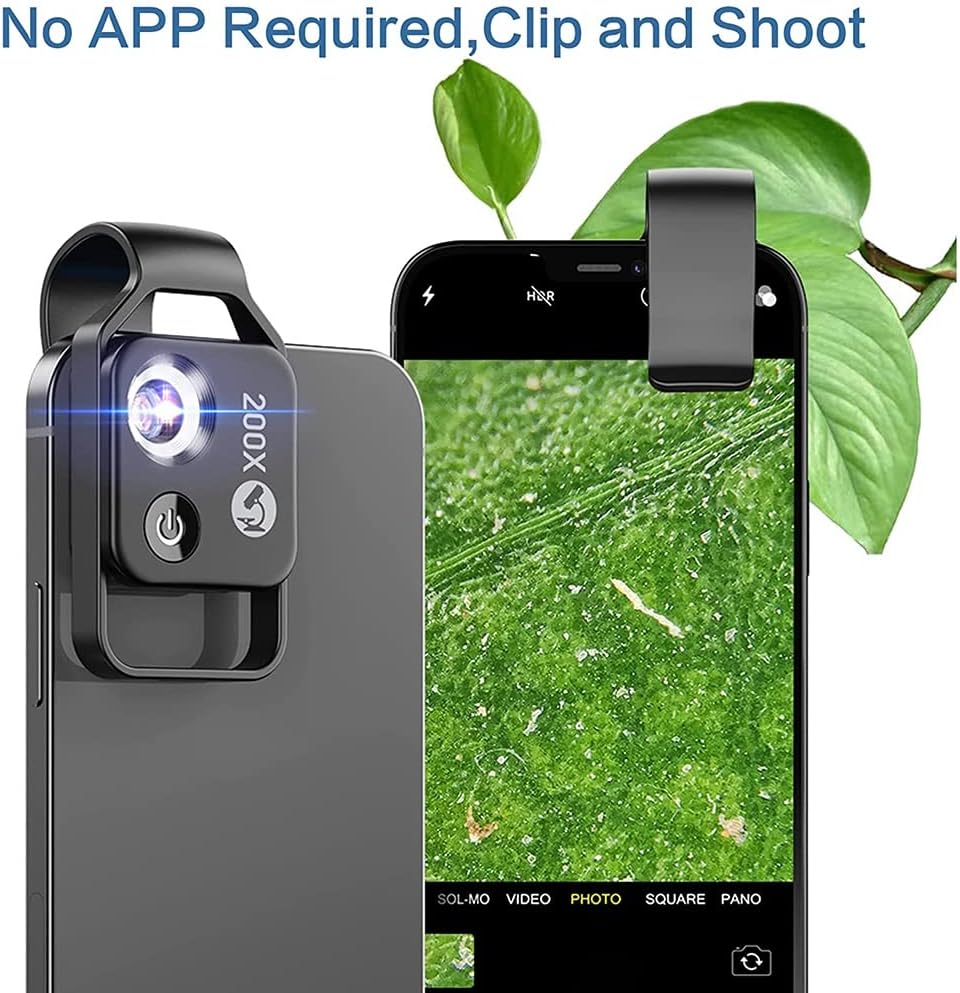 Accesorio del microscopio del teléfono celular 200X con la lente, mini microscopio digital portátil con la luz del LEDel clip universal