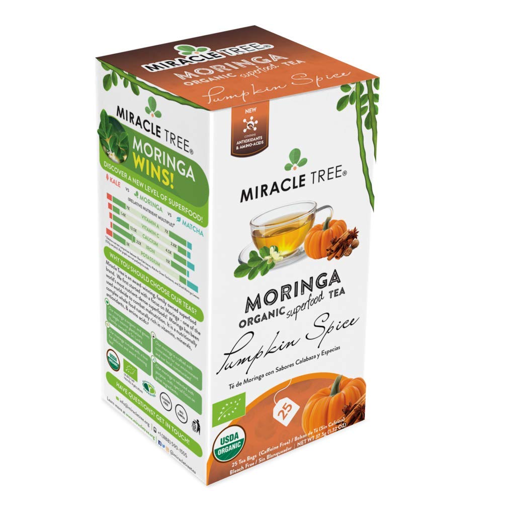 Miracle Tree – Té de moringa orgánico, superalimento, 25 sacos de té individuales sellados.