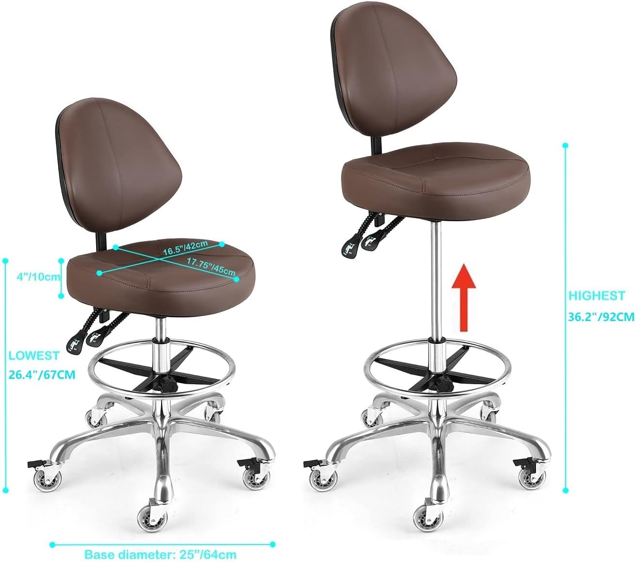 Silla ergonómica de dibujo con respaldo, silla de oficina alta para escritorio de pie, anillo ajustable para el pie, taburetes giratorios para