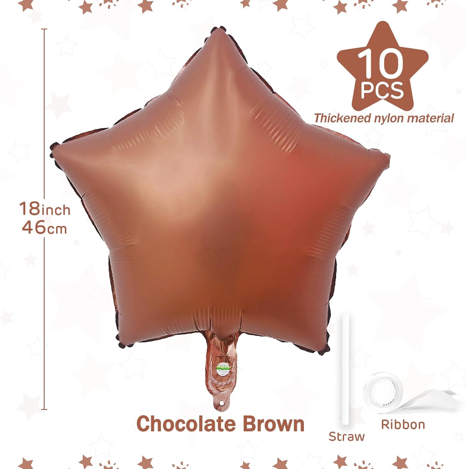 Globos de estrella marrón chocolate de 18 pulgadas, 10 globos metálicos de aluminio de Mylar en forma de estrella de chocolate para decoración de
