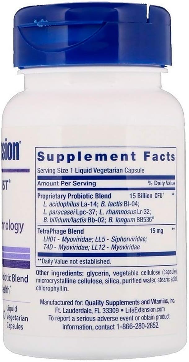 Life Extension FLORASSIST GI con tecnología Phage, 30 cápsulas vegetarianas líquidas. Paquete de 1 botella