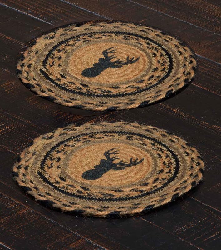 VHC Brands Juego de 2 unidades de decoración de mesa rústica de yute trenzado a mano para montaje en trofeo, paquete de 2 almohadillas calientes