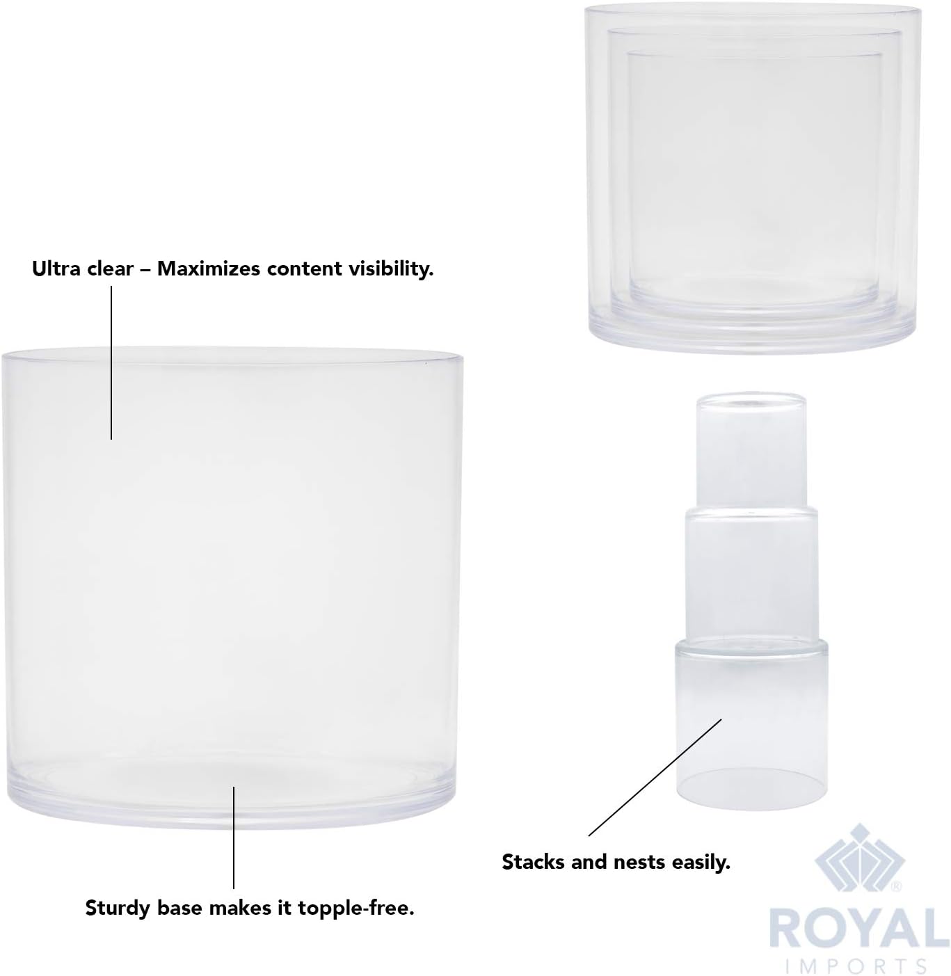 Royal Imports Cilindros de jarrones acrílicos de flores, centro de mesa decorativo para el hogar o boda, plástico irrompible, 1 juego de 3 tamaños