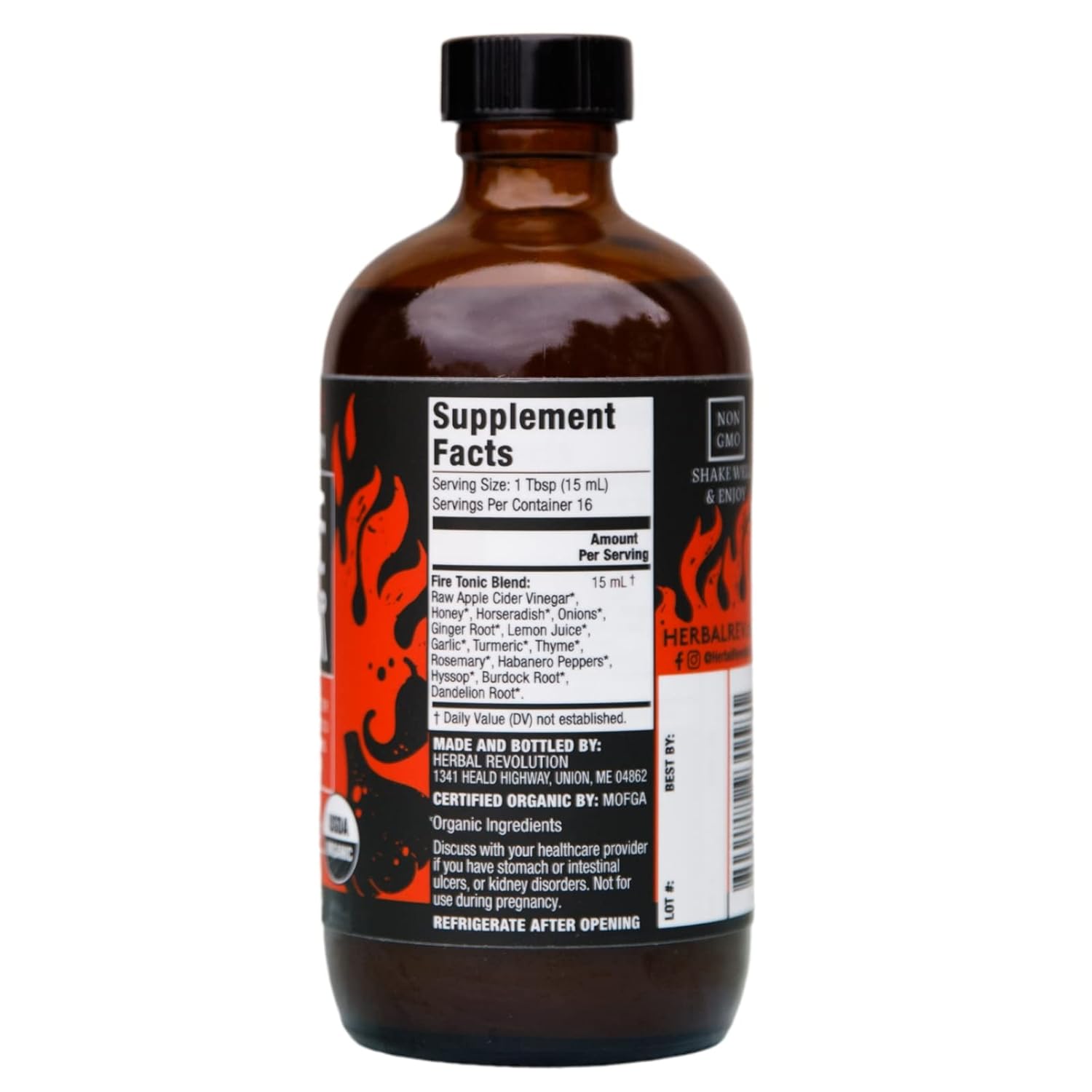 Fire Cider una mezcla tónica picante cálida de verduras y hierbas infundidas en vinagre de sidra de manzana crudo orgánico  By Herbal Revolution