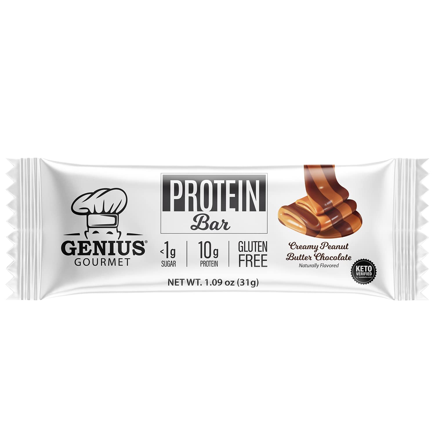 Genius Gourmet Barra de proteínas, barras sin gluten, MCT premium, bajas en carbohidratos, bajas en azúcar (mantequilla de maní y chocolate, 10