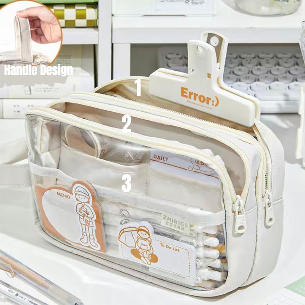 Bolsillos claros Estuche para lápices Estuche cosmético Marcador de pluma Organizador de escritorio Suministros de oficina (blanco)