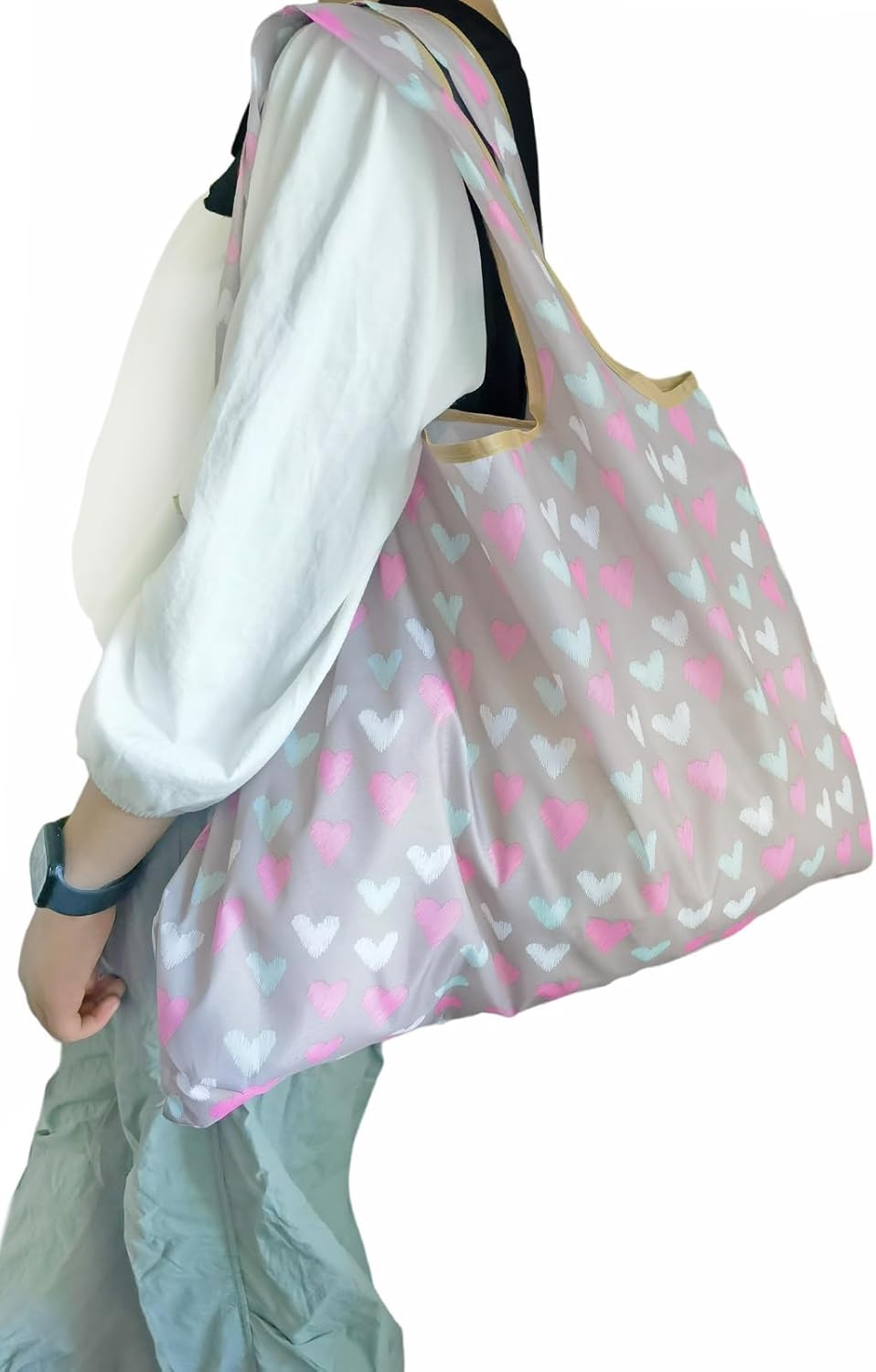 HAPPYHEDI – Bolsas de comestibles plegables y reutilizables, lavables, asas largas, bolsa plegable, resistente a granel