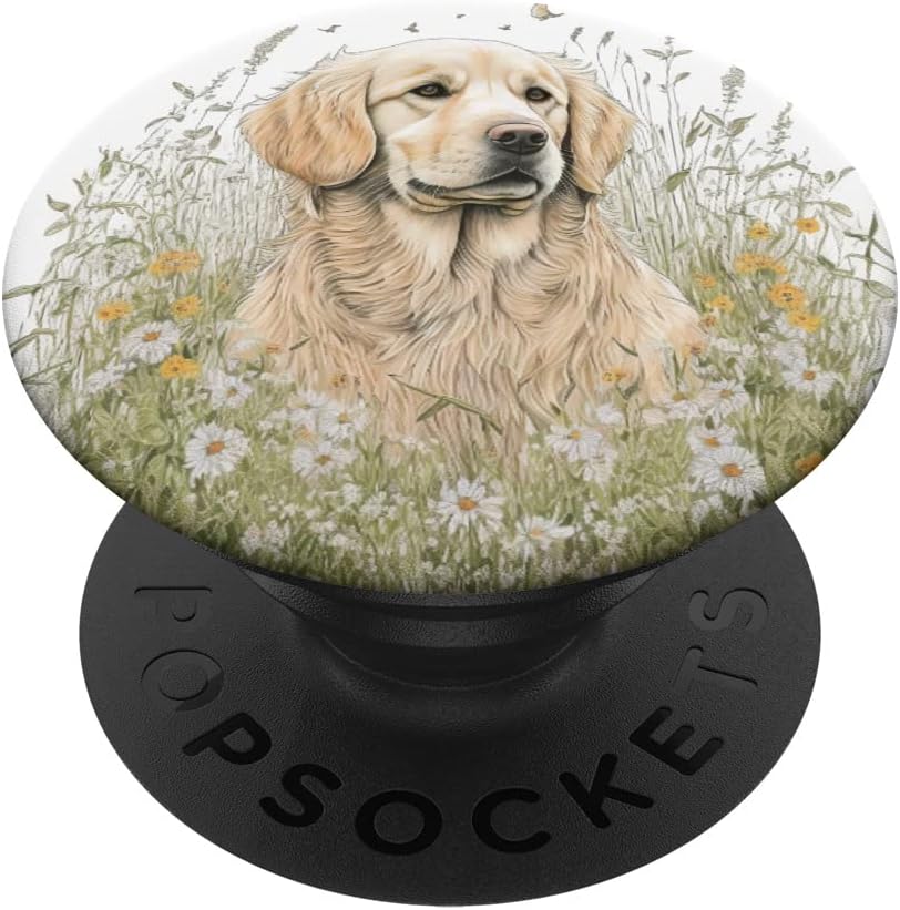 Lindo perro Golden Retriever en flor prado salvaje PopSockets intercambiables PopGrip