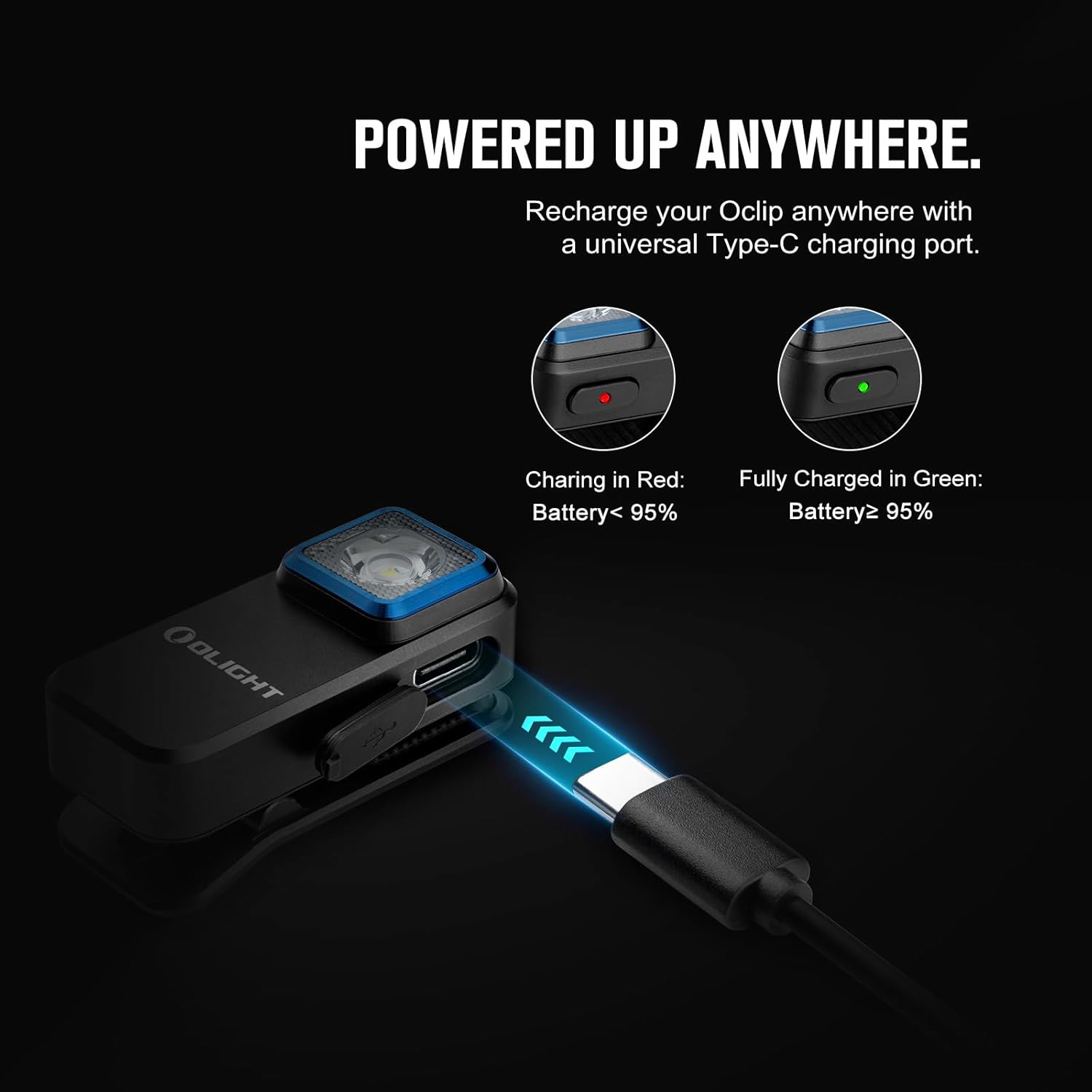 OLIGHT Oclip – Linterna EDC recargable de 300 lúmenes, doble fuente de luz, luz compacta con clip de bolsillo, práctica carga USB C, magnética