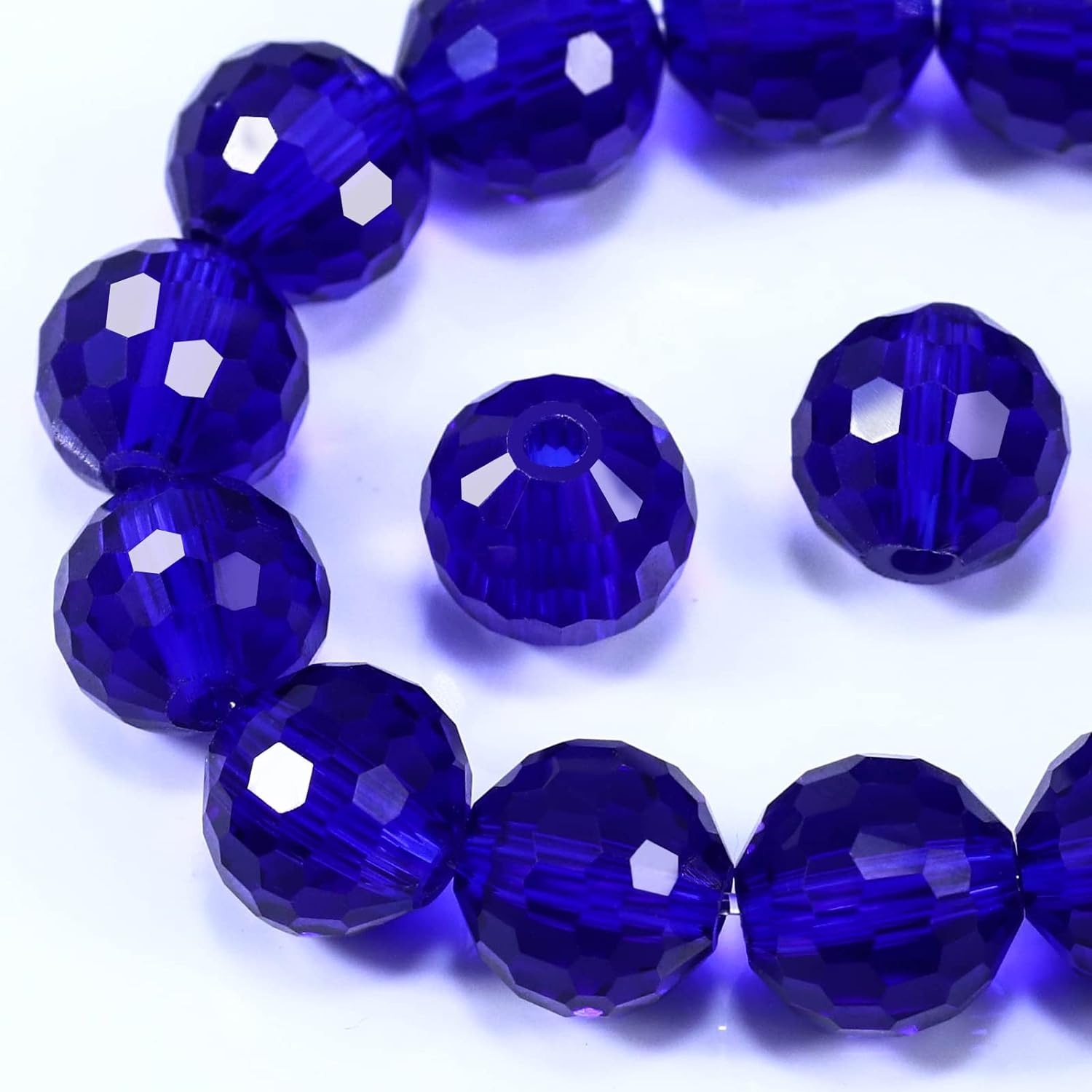 Cuentas de cristal redondas de 0.394 pulgadas para la fabricación de joyas, cuentas de cristal facetadas azul oscuro para manualidades, pulseras,
