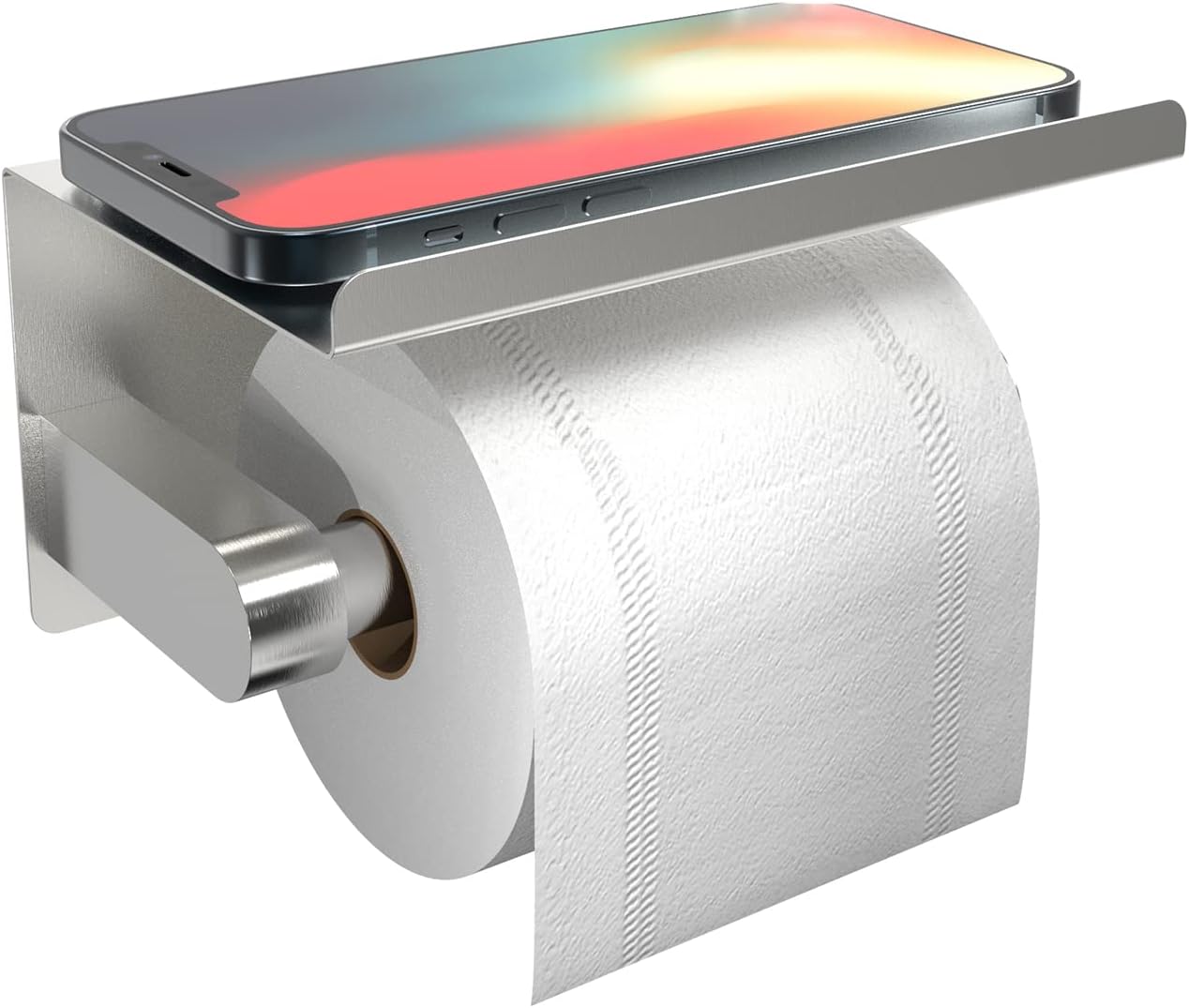 Soporte de papel higiénico adhesivo con estante para teléfono, soporte para rollo de papel higiénico montado en la pared, soporte para rollo de
