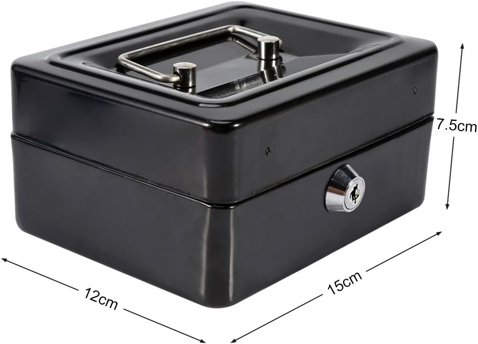 Caja fuerte y con cerradura, mini cajas fuertes pequeñas con caja de seguridad negra, caja de seguridad con cerradura para dinero en efectivo y