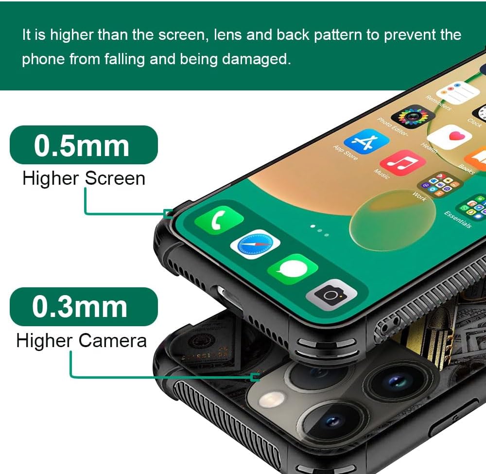 CARLOCA Funda compatible con iPhone 13 Pro, Gold USA Money, ultra protección, a prueba de golpes, silicona suave TPU, parte trasera antideslizante