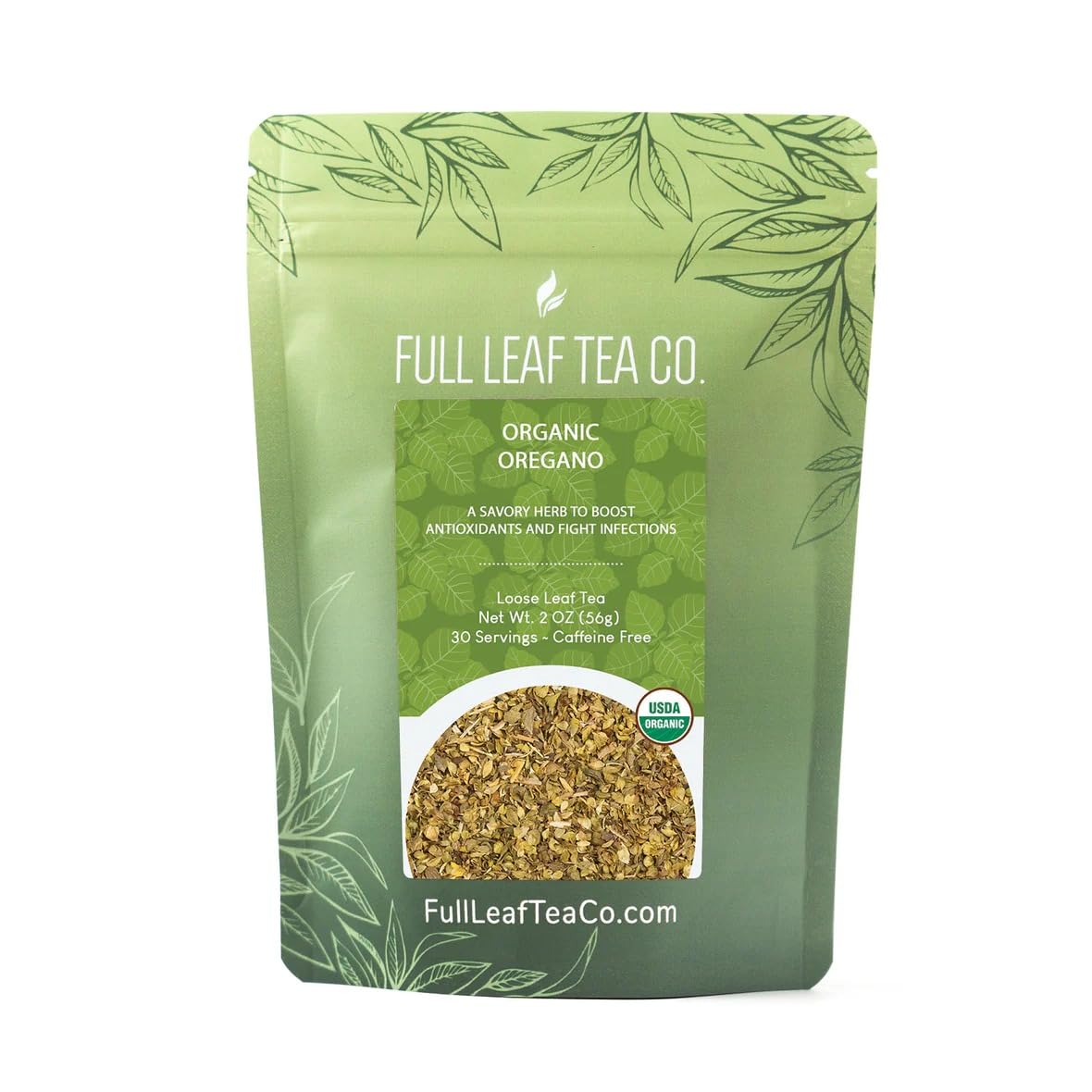 Té orgánico de hojas sueltas de orégano – Bolsa de 2 oz (aproximadamente 30 porciones)  Full Leaf Tea Co.