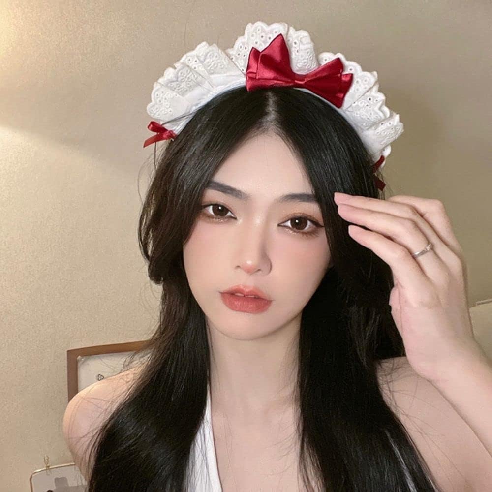 Diadema negra de Lolita para mujeres y niñas, con lazo de encaje, banda para el cabello, anime, cosplay, cinta con lazo, linda banda para el