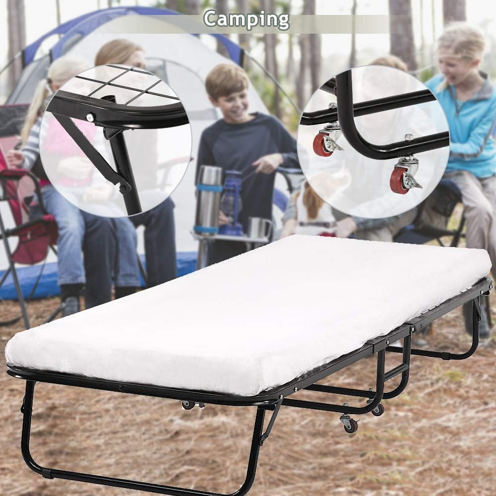 Cama plegable, cama plegable para invitados, tamaño individual, con marco de metal con colchón de espuma de 3 pulgadas, capacidad de 330 libras,