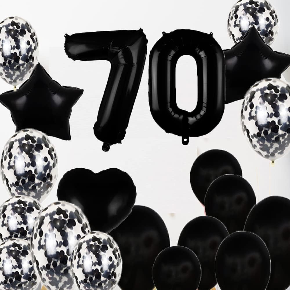 Decoraciones de cumpleaños número 70, suministros para fiestas, globos negros del número 70, globos de aluminio de Mylar de 70, decoración de globos