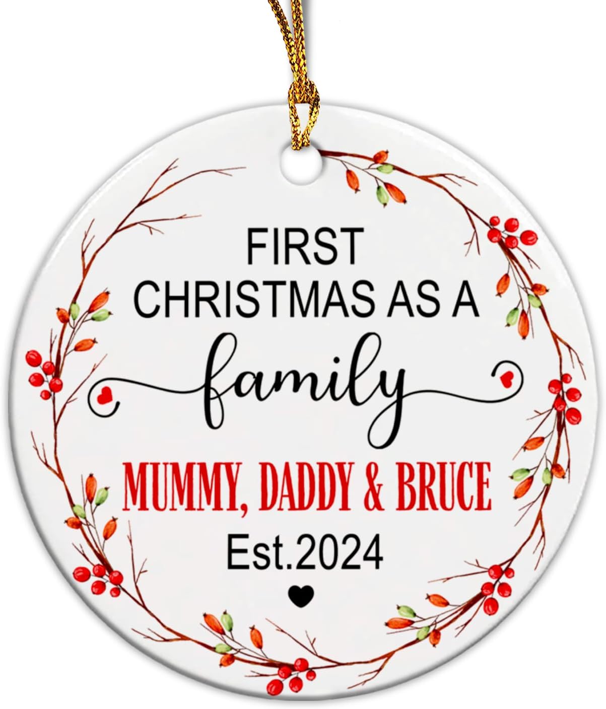 Adorno de cerámica personalizado para la primera Navidad como una familia de tres 2023, adorno de Navidad personalizado para la primera Navidad como