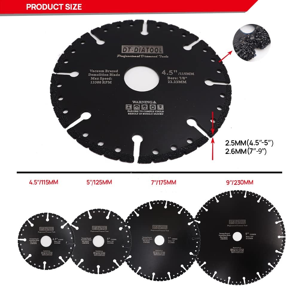 DT-DIATOOL Rueda de corte de metal de 7 pulgadas para tubo de acero multiuso Ángulo de barras de refuerzo de hierro Acero Aluminio PVCVacuum soldado