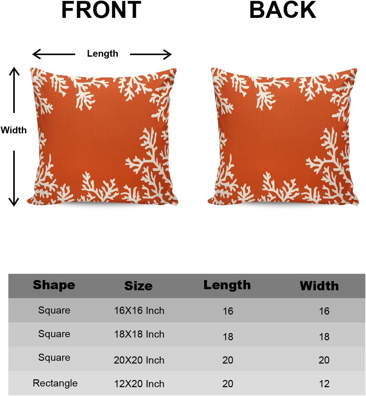 Cotton Throw Pillow Covers Reversible Set of 2, Coral Ocean Orange Soft Couch Pillow Covers for Sofa Bedroom Living Room 18 x 18 Inch Decorative